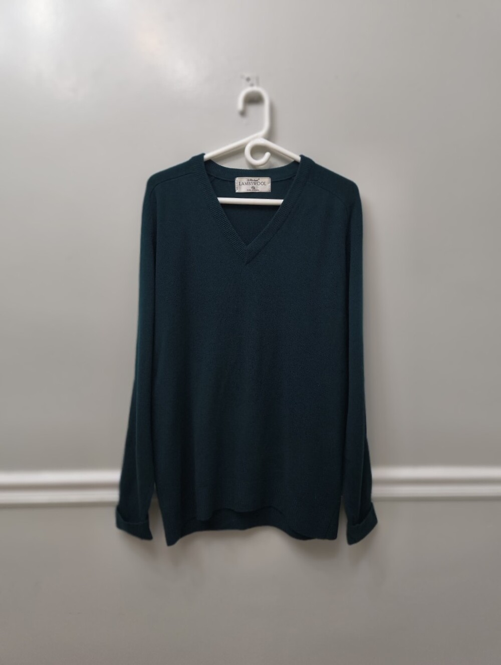 Vtg St. Michael Men' s Lambswool 100% Wool V-Neck Sweater Green Work Casual